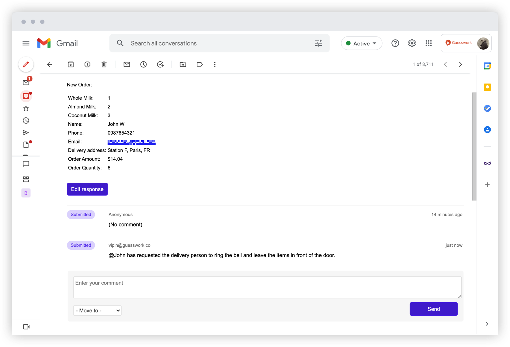 Collaborate with your team in real-time by adding notes to form responses and keep track of all conversations
